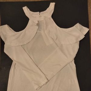 Emily Stacy open shoulder white top. W M